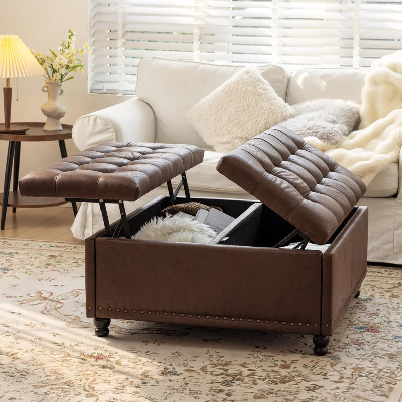 Upholstered Ottoman, Dark Brown