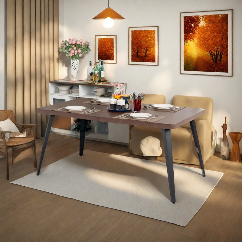 Metal Base Dining Table, Vintage Brown