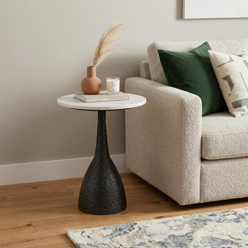 20" Black Marble Round End Table