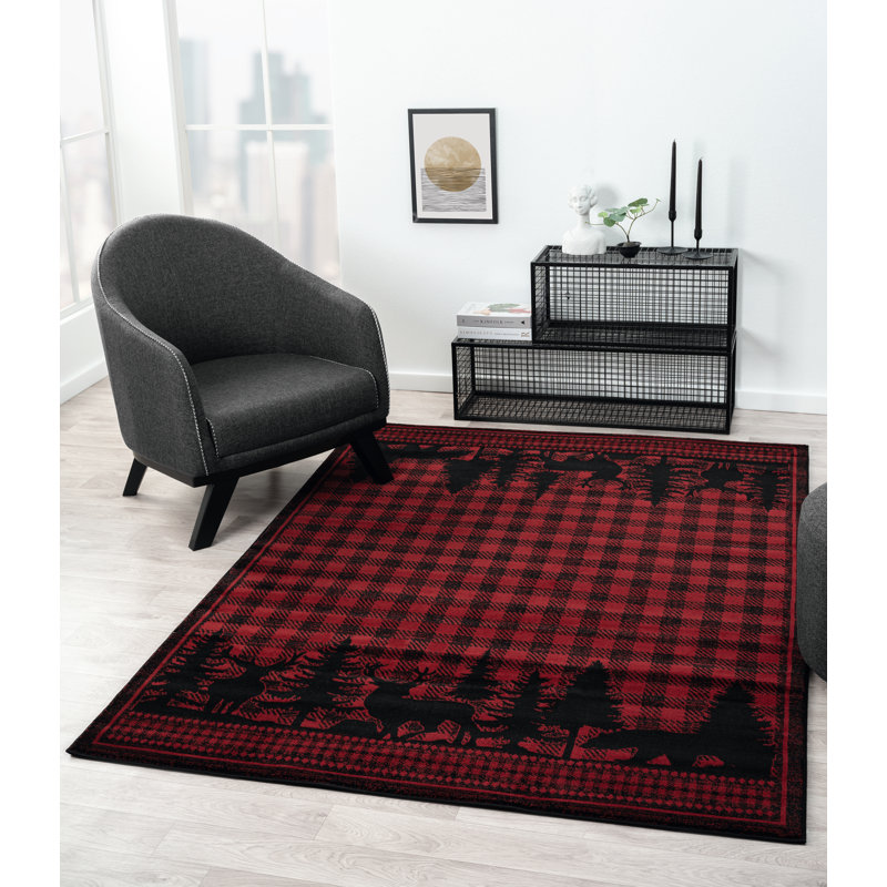 Aaniylah Machine Woven Polypropylene Area Rug in Red/Black, Rectangle 1'10" x 3' 