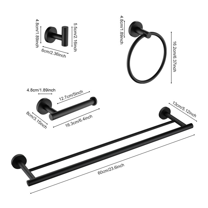 10 Pieces Bathroom Hardware Set Wall Mounted,stainless Steel, Matte Black