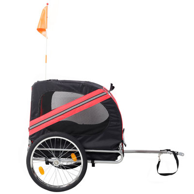 Fabric & Steel Collapsible Pet Bike Trailer, Red Black, Dog Bicycle Trailer, Foldable Pet Cart Carrier with Safety Flag & Mesh Window for Small Medium Dogs