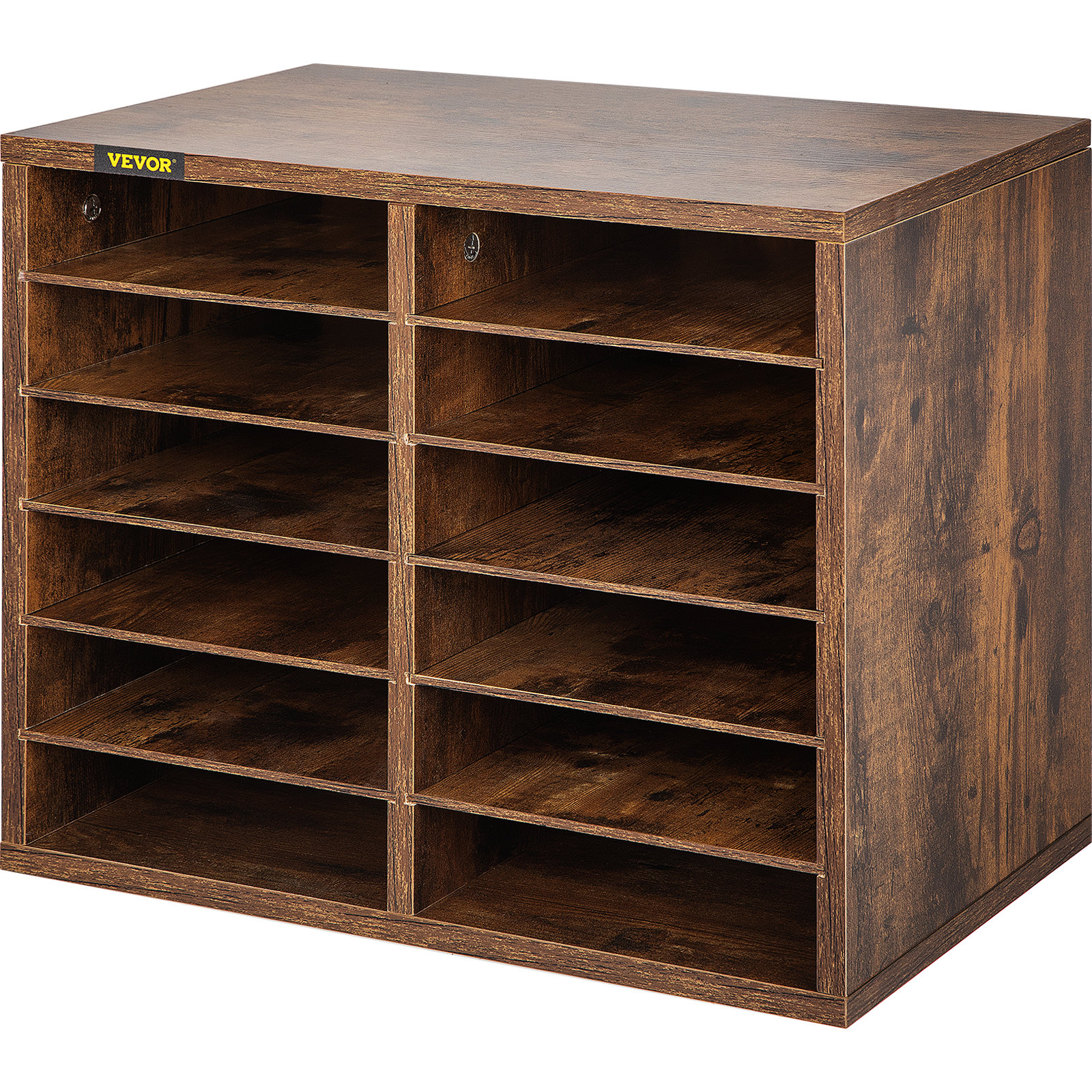 VEVOR 12 Compartments Wood Literature Organizer, Adjustable Shelves, Medium Density Fiberboard Mail Center, Office Home School