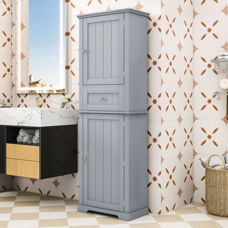 Armoire de rangement luxueuse en bois avec tablettes réglables, H 67 po x l 11 po x P 22 po, Gris