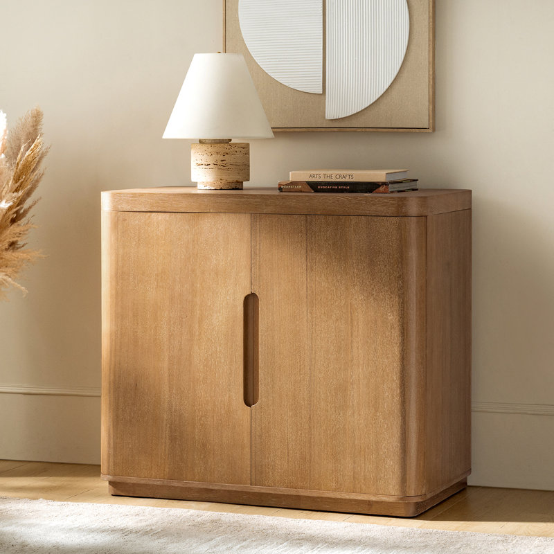 Waynesville 36"W 2-Door Modern Oak Wood Cabinet with Adjustable Shelves, Seadrift