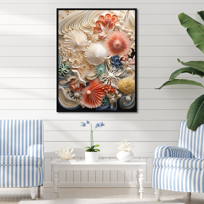 Créatures marines luxuriantes sur toile, Cadre flottant noir, H 32 po x l 24 po x P 1 po