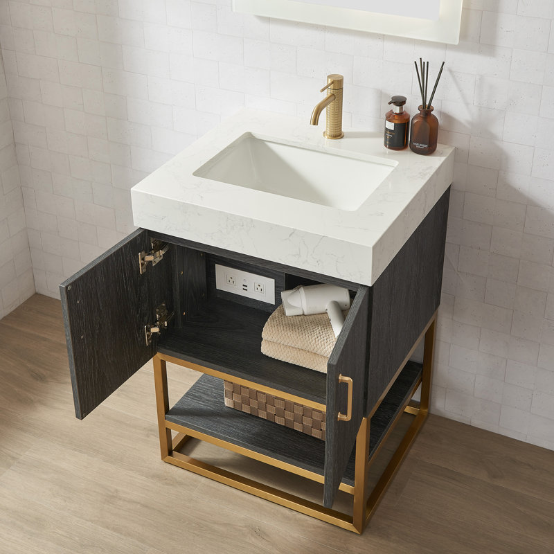 Ensemble de meuble-lavabo simple l 24 po Alistair, Doré, Chêne naturel, Blanc