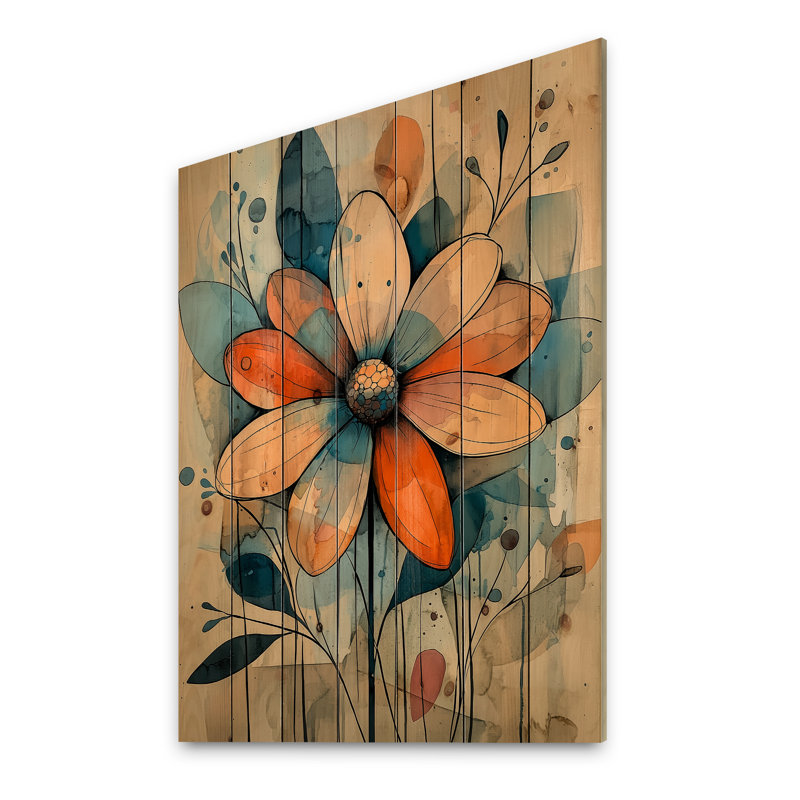Pastel géométrique Dahlia Twist III - art mural en bois Dahlia - sur bois de pin naturel, H 32 po x l 24 po x P 0,78 po