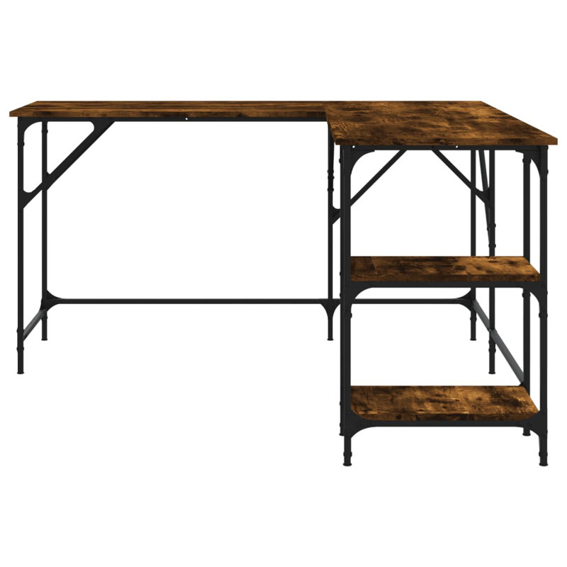 Aadvika L-Shaped Metal Base Writing Desk, Smoked Oak