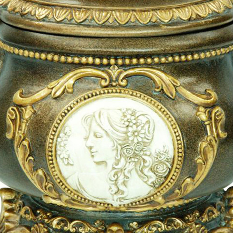 Boîte à bijoux décorative vintage de 23 cm de hauteur, boîte de rangement en polyrésine finition bronze et or