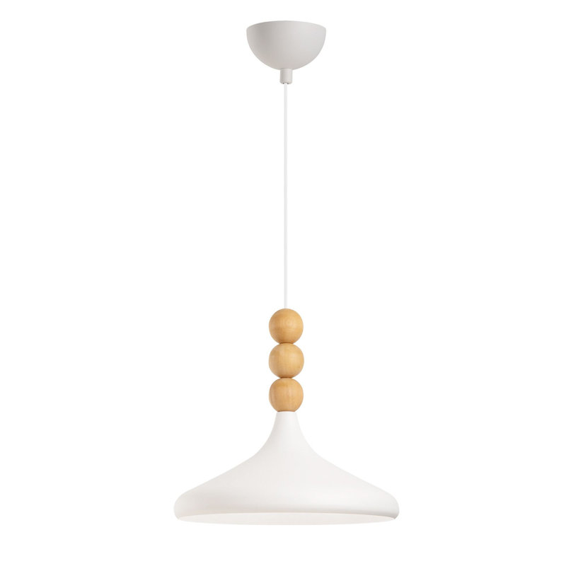 Élégant lustre réglable, structure en métal avec finition blanche et chêne, plaque de base de 13,8 po x 7,9 po, hauteur réglable de 10,6 po à 45,7 po | 1 x douille E27 (40 W maximum, ampoule non incluse) | Éclairage moderne pour la maison et le bureau