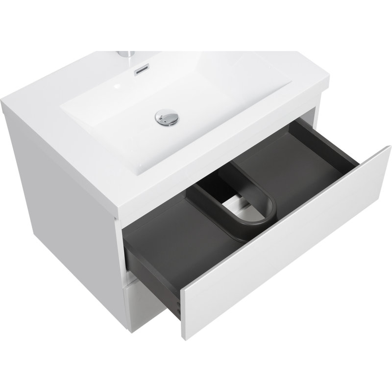 Meuble-lavabo flottant 30 po avec lavabo, Blanc, Blanc