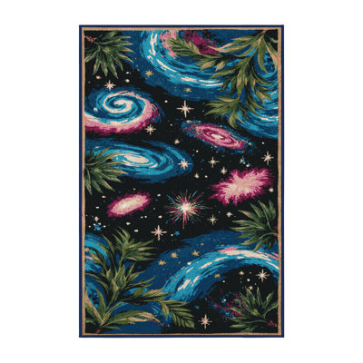 Machine Washable Space Blue Area Rug