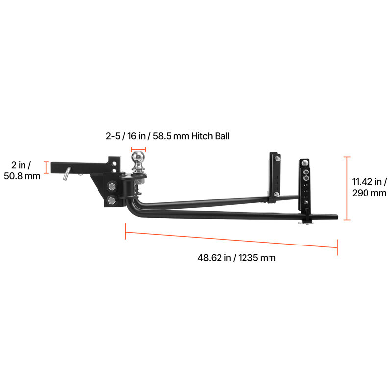 Attelage à répartition du poids, remorquage maximal de 12 000 lb et languette maximale de 1 200 lb, ensemble d'attaches de répartition du poids avec contrôle de balancement comprenant une tige de 2 po et une boule de 2 5/16 po, un attelage de nivellement de charge pour les remorques
