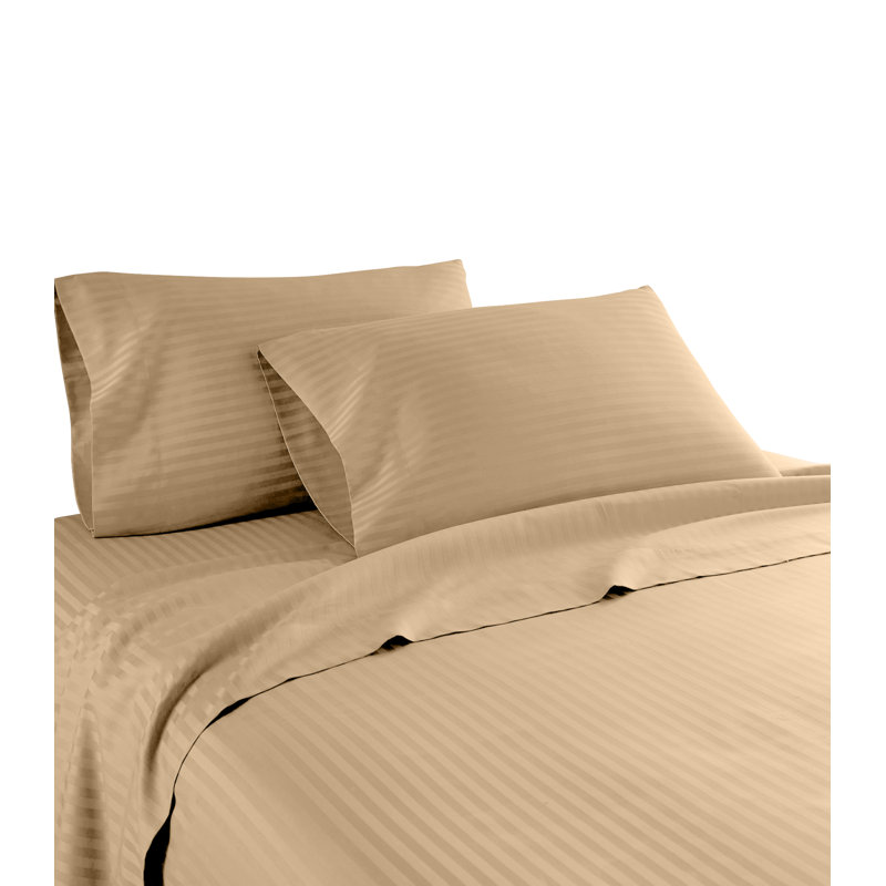 Egyptian Cotton Machine Woven Striped Sheet Set, Taupe, California King