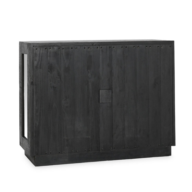 Larson Two-Door Glass Oak Wood Cabinet, Black, Gold
