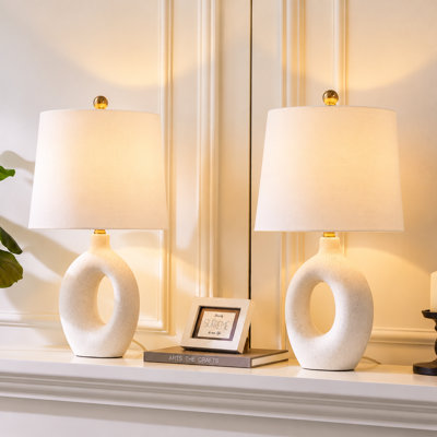 Lampe de table 24 po en céramique moderne avec base en anneau sculpturale et accents en nickel poli