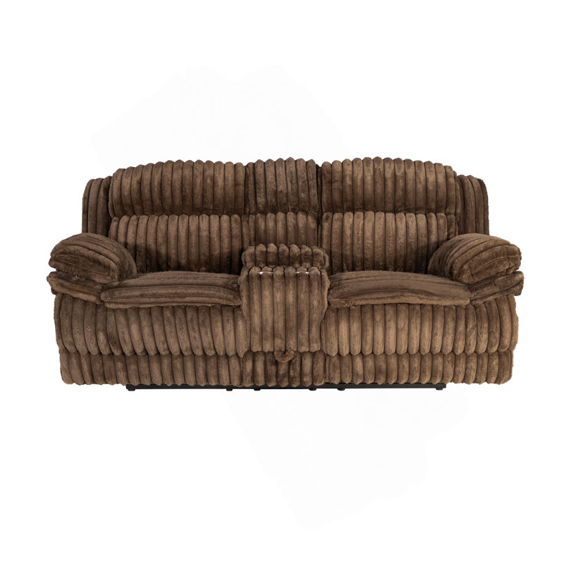 Manual Motion Loveseat Recliner Fur-Like Corduroy In Chocolate