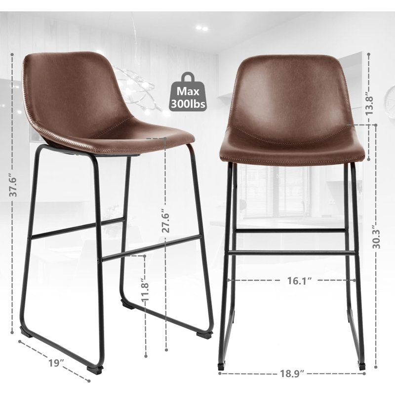 Tabourets de bar en cuir Parveena, Brun, Tabouret de bar (siège d'une hauteur de 30 po), 2