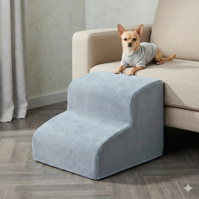 Two-Step Ramp for Small Dogs to Access Couches, Supportive Foam Construction with Non-Slip Base, Suitable for Cats and Small Dogs (Rising to 11.8 Inches)