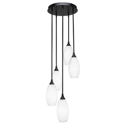 Luminaire suspendu suspendu en grappe 5 lumières Empire au fini noir mat avec verre blanc mat 5,5 po