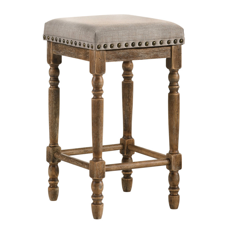 Tabourets à hauteur de comptoir de 2 - Beige avec pieds en chêne patiné pour la salle à manger