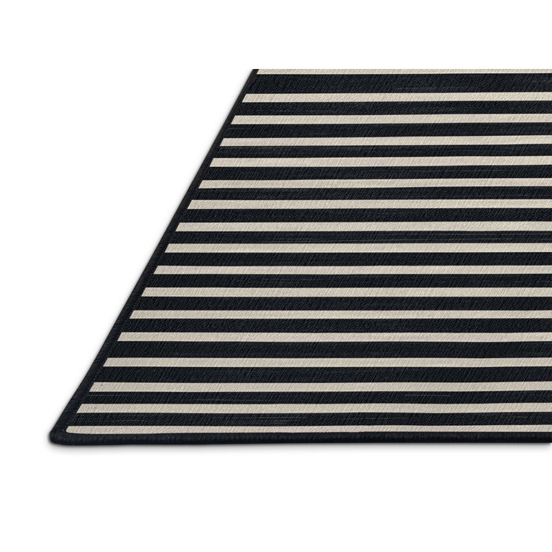 Washable Dark Slate White Striped Area Rug, Runner 2' x 5'
