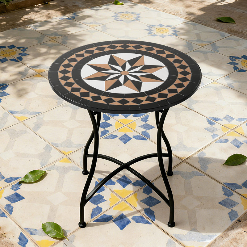 The 24"D Elegant Artwork Unique Mosaic Pattern All-season Patio Bistro Table, Black