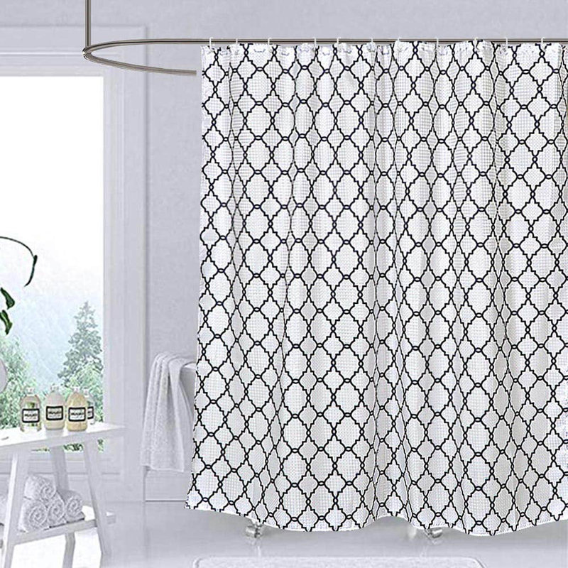 Rideau de douche simple géométrique + crochets, H 72 po x l 180 po