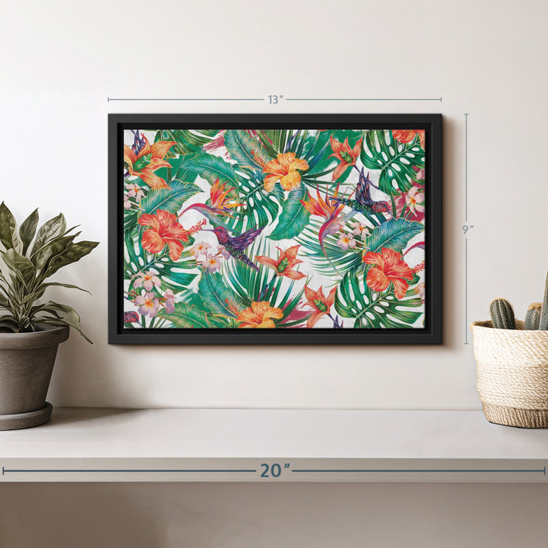Impression sur toile de colibris tropicaux et de fleurs, H 9 po x l 13 po