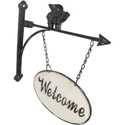 Rustic Farmhouse When Pigs Fly Angel Pig With Arrow Welcome Wall Sign
