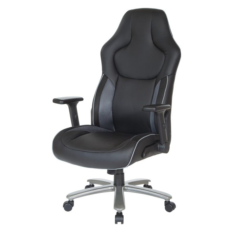 Inbox Zero Juleigh Adjustable Ergonomic Faux Leather Swiveling PC & Racing Game Chair in Black