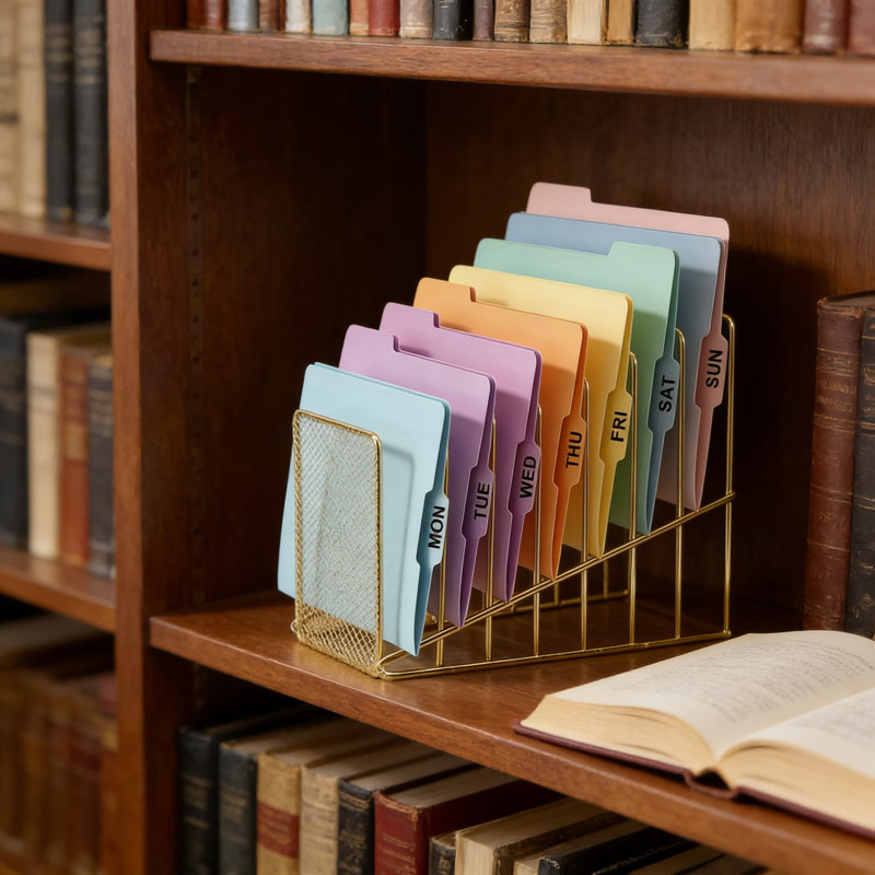 Organisateur de bureau vertical à 7 fentes avec design incliné et façade en filet