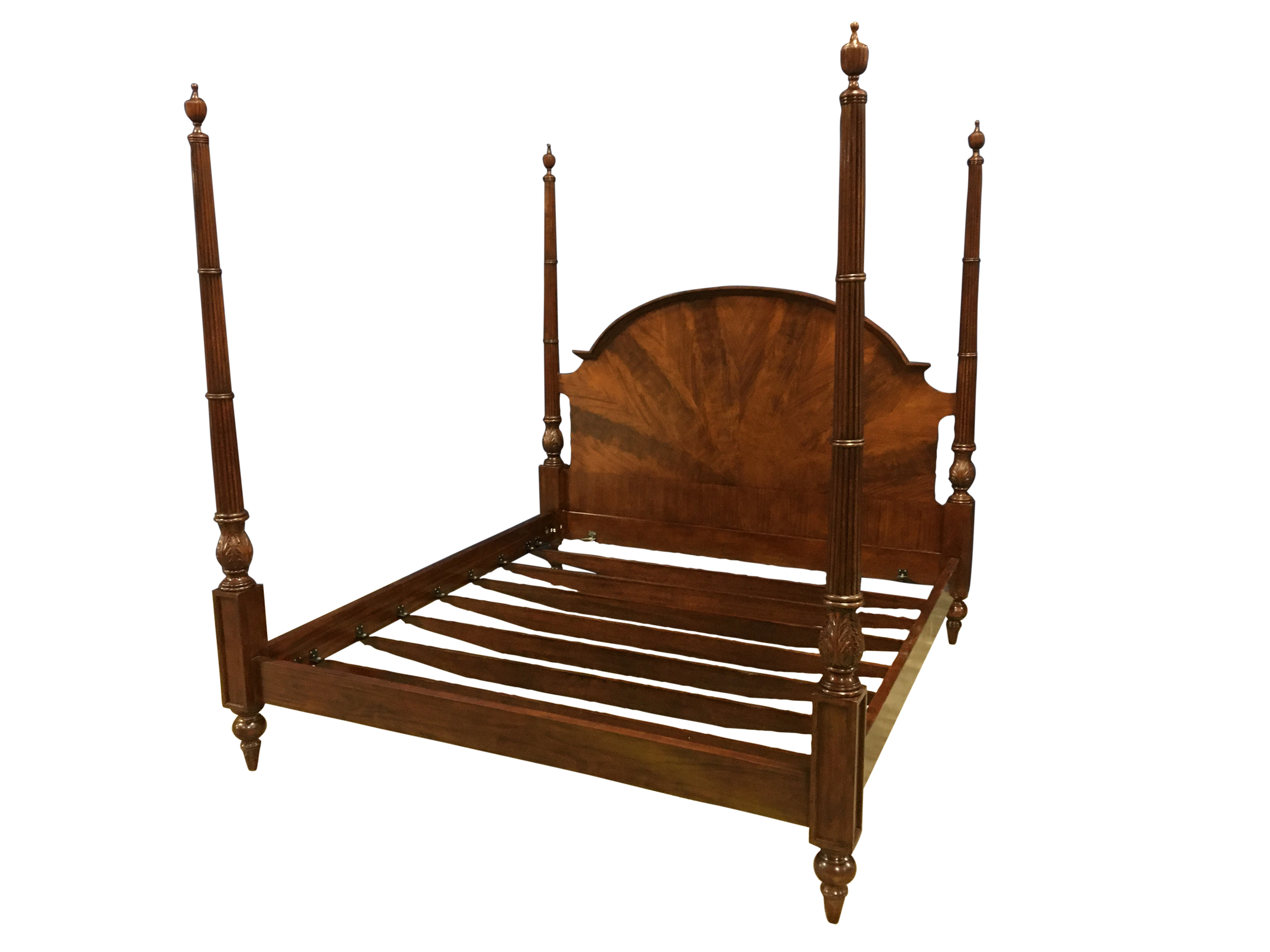 Grand Lit à Baldaquin Ancien En Acajou Noir, 180x200cm, Lit Double King Size, Sculpture Bois Massif, Palazzo INT