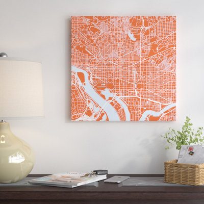 « washington d.c. routes », impression verticale sur toile tendue orange