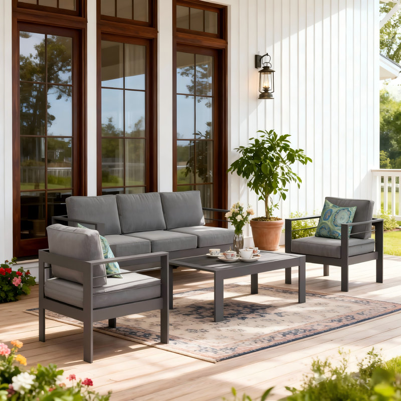 5 - Person Patio Conversation Set with Cushions, Dark Gray