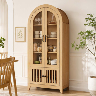Vitrine de rangement arquée avec portes en verre et tapis réglables pour le salon de la cuisine