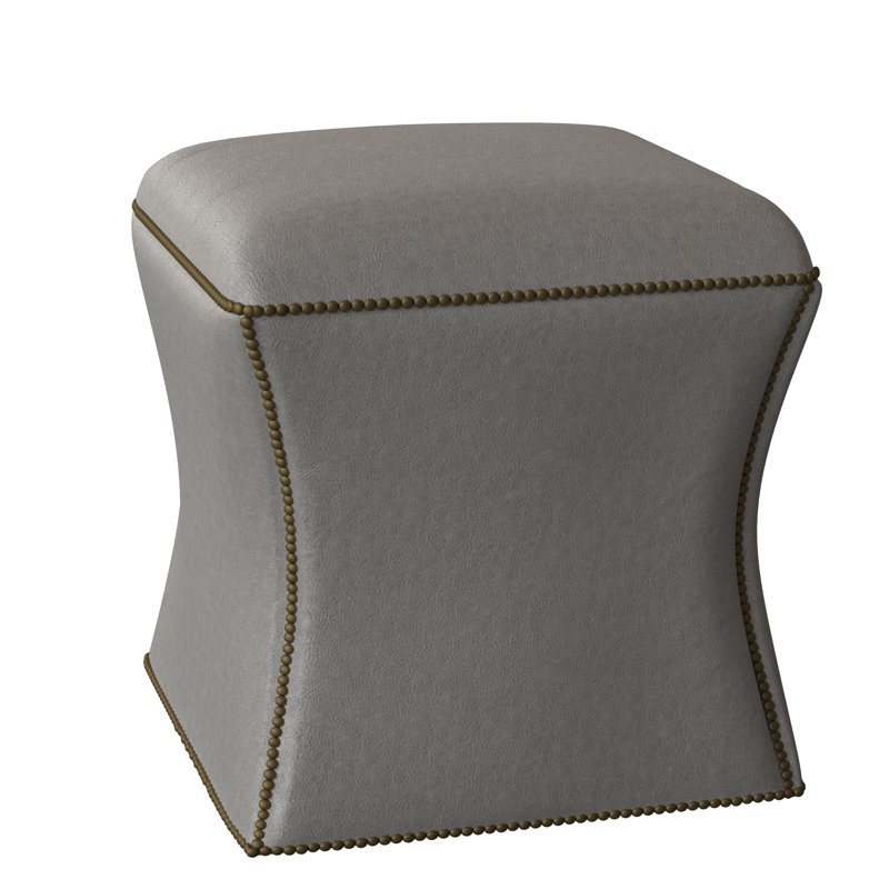 Roscoe 20" Cocktail Ottoman, Brass, Light Grey Leather 202-010