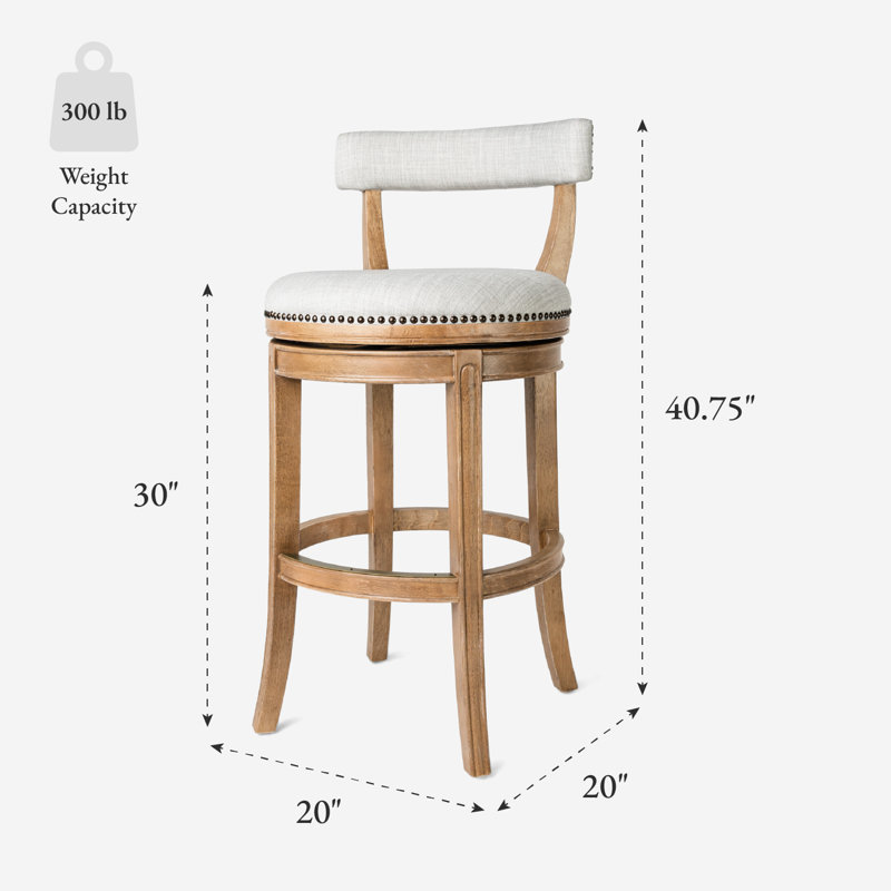 Maven Lane Alexander Stool with Fabric Upholstery, Weathered Oak, Bar Stool (31" Seat Height)