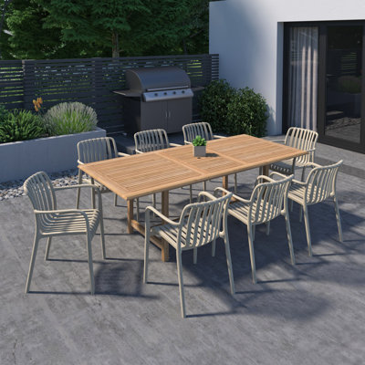 Amazonia 9Pc Dayane FSC Teak And Resin Outdoor Rectangular Patio Extendable Dining Set