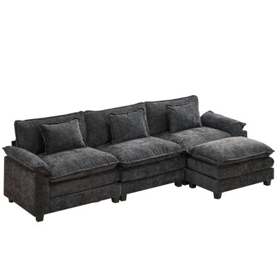 120'' Modular Chenille Sectional Sofa With Ottoman, L Shaped Deep Seat Cloud Couch, 3-Seater Oversized Upholstered Sofa For Living Room, Modern Comfy Furniture