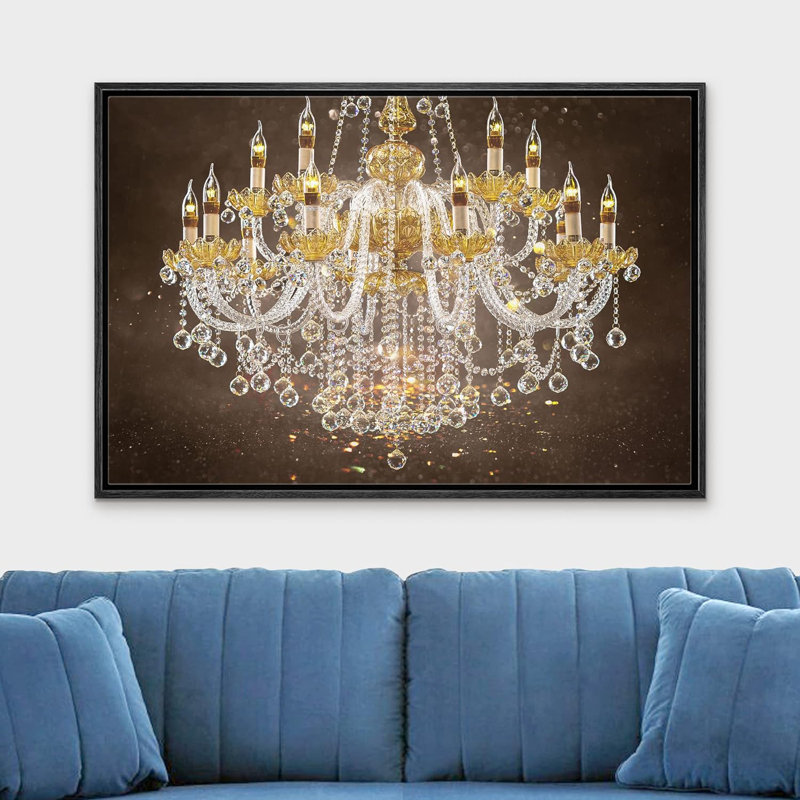 Glam Crystal Chandelier " Brown Paint Stroke Gold Crystal Chandelier Decor Lights Contemporary Relax Calm Wall Art "