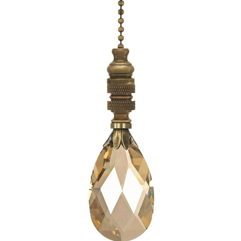 Champagne Crystal Teardrop Ceiling Fan Pull with Brass Chain