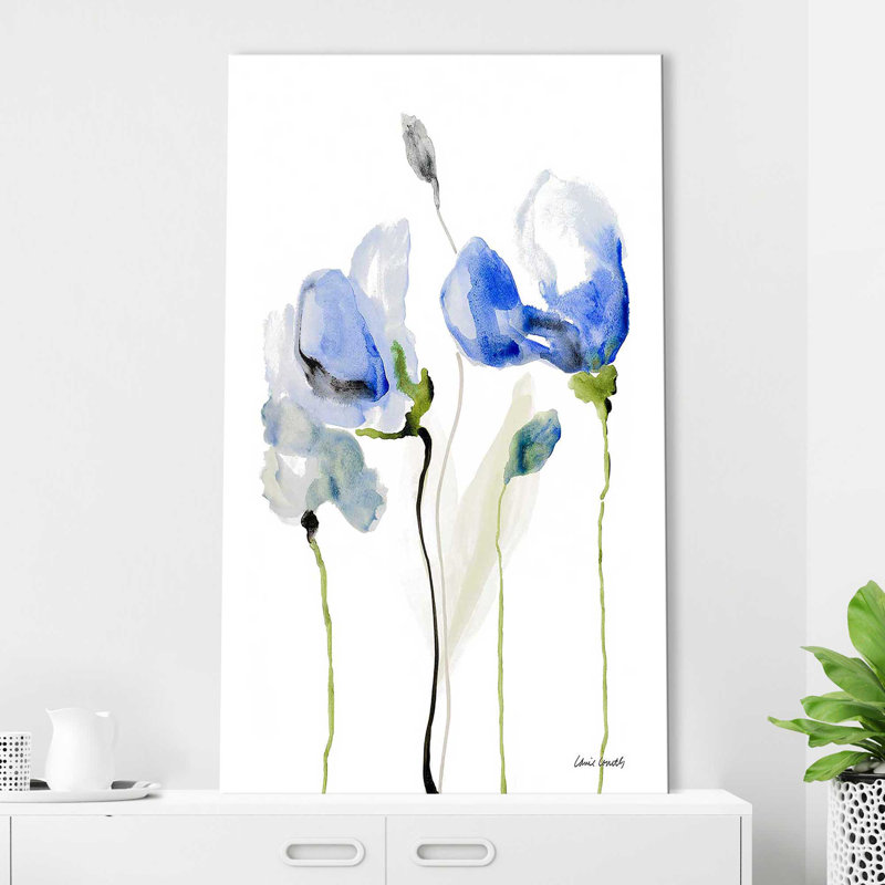 «All Poppies II» par - Peinture, Toile tendue, H 30 po x l 18 po x P 1 po