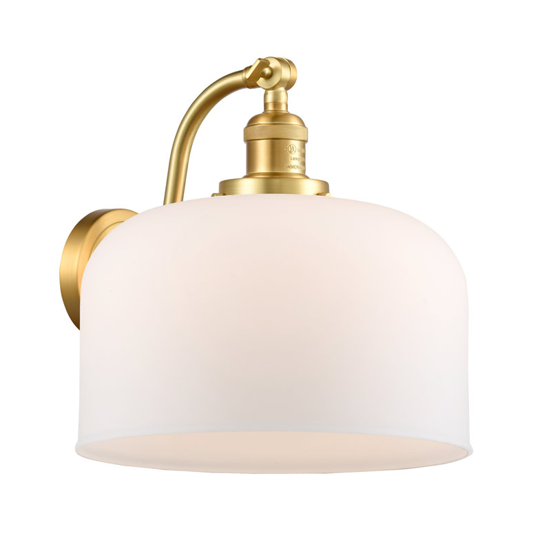 Applique murale 1 lumière 12 po Bell, Ampoule incandescente rétro 60 watts, Blanc mat, Or satiné