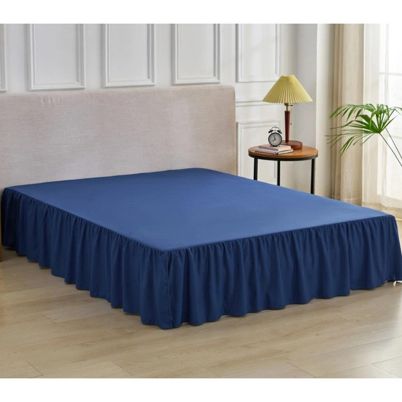 Ruffled Full Bed Skirt with Split Corners, 14-Inch Drop, Full, Navy Blue