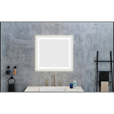 Miroir de salle de bain à DEL avec façade et rétroéclairage, miroir de meuble-lavabo mural avec cadre en aluminium, antibuée, mémoire, 3 couleurs, gradation continue
