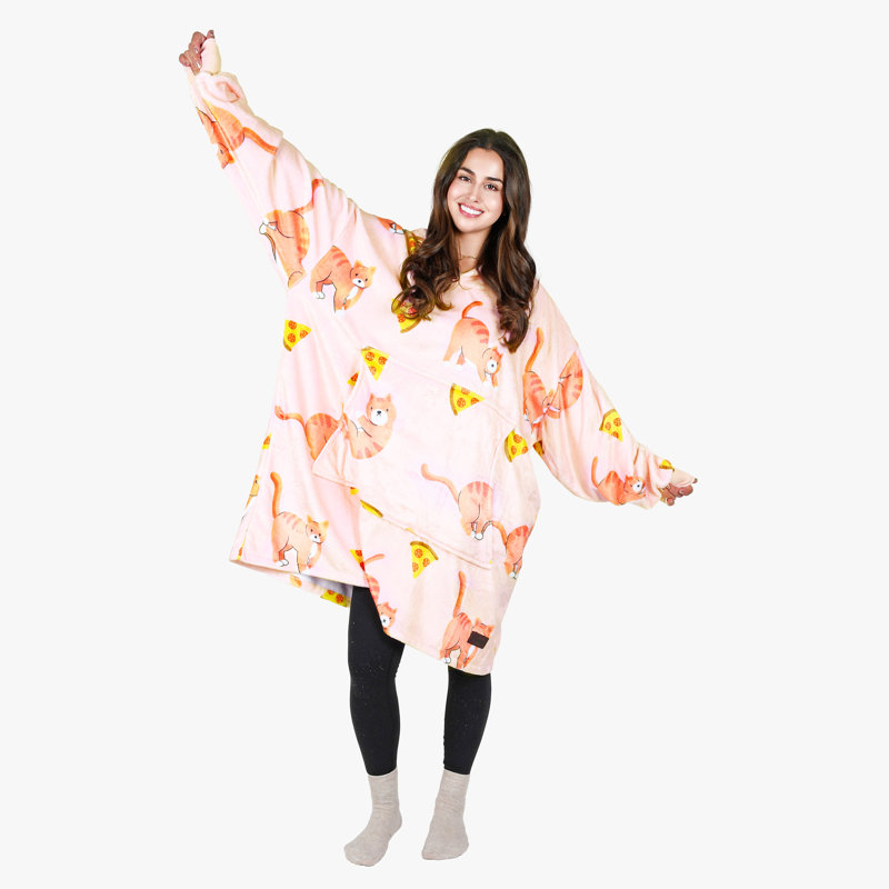 Sweat à capuche surdimensionné pour femmes, Wearable, Pizzacat rose