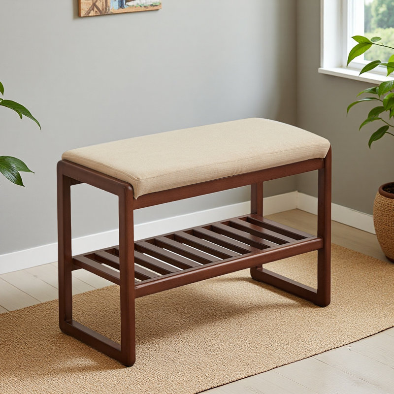 Banc à chaussures en bois massif, étagère de rangement en bois de hêtre avec coussin éponge à rebond élevé