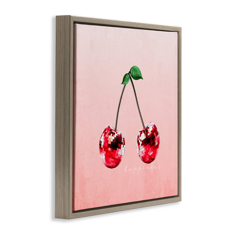 Cadre flottant Happiness Disco Cherries, design par Kim Allen, H 18 po x l 18 po, Cadre flottant orme Montalcino